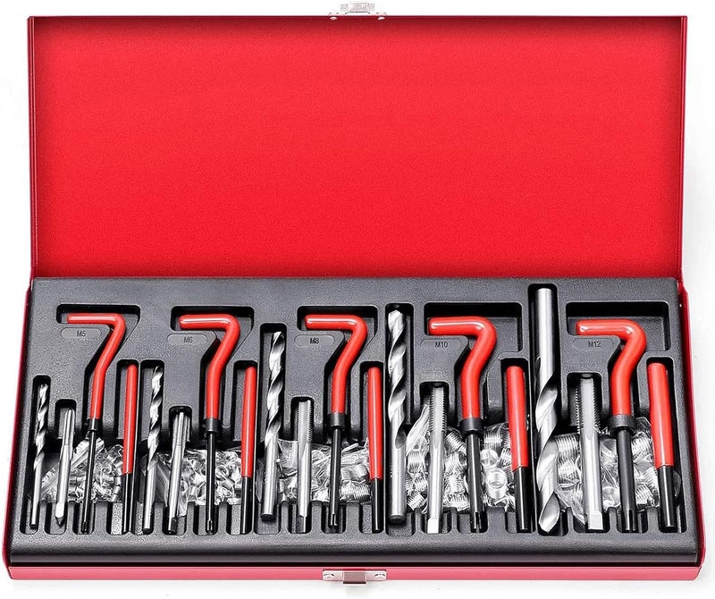 SEDY Metric Helicoil Thread Repair Kit: 131-Piece Heli Coil HSS Drills Inserts Taps & Tools M5 M6 M8 M10 M12 Automotive Engine Spark Plug Cylinder Insertion Rethreading Tools Universal Rethread Restorer - Image 1